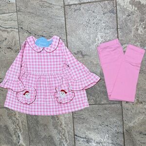 NWT Size 6 Classic Whimsy Pink Gingham santa top with Leggings